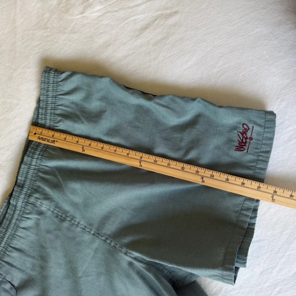 90's Mossimo Surf Swim Trunks L Teal Micro Check Mesh Lined Board Shorts USA